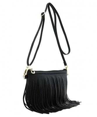Fringe Crossbody Bag with Wrist Strap E091 BLACK
